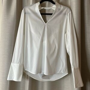Trouve White Long Sleeve Mandarin Collar Blouse